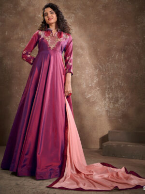 Gorgeous Magenta Embroidered Party Wear Gown