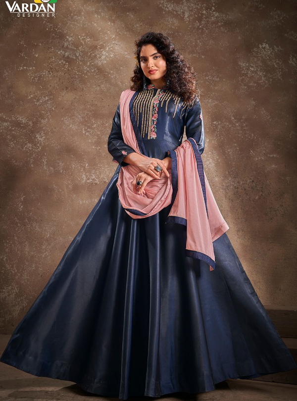 Plain Blue Firozi Gown Dresses, Machine wash, Indo Western at best price in  Surat