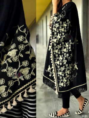 Beautiful Black Rich Cotton Khadi Fabric Stoles/Shawl For Women & Men