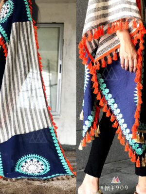 Blue And White Rich Cotton Khadi Fabric Stoles/Shawl For Women & Men