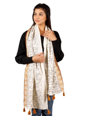 Lovely White Rich Cotton Khadi Fabric Stole
