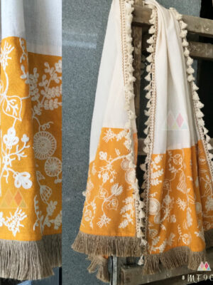 Yellow And White Rich Cotton Khadi Fabric Stoles/Shawl For Women & Men