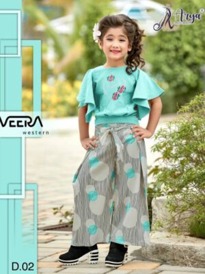 Aqua Blue Top And Palazzo For Girls