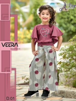 JINIYA Baby-Girl's Graceful Summer Dressing Kurti/Nayra Full Set Cotton  Printed Little Girls Casual/Party