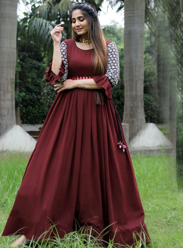 Plain Maroon Gown With Fascinating Full Work Koti – Amrutamfab