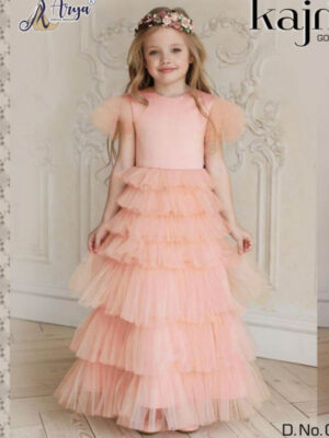 Beautiful Partywear Designer Peach Kids Gown