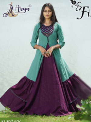 Sea Green And Purple Designer Party Wear Gown