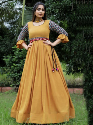 Pretty Designer Party Wear Yellow Gown