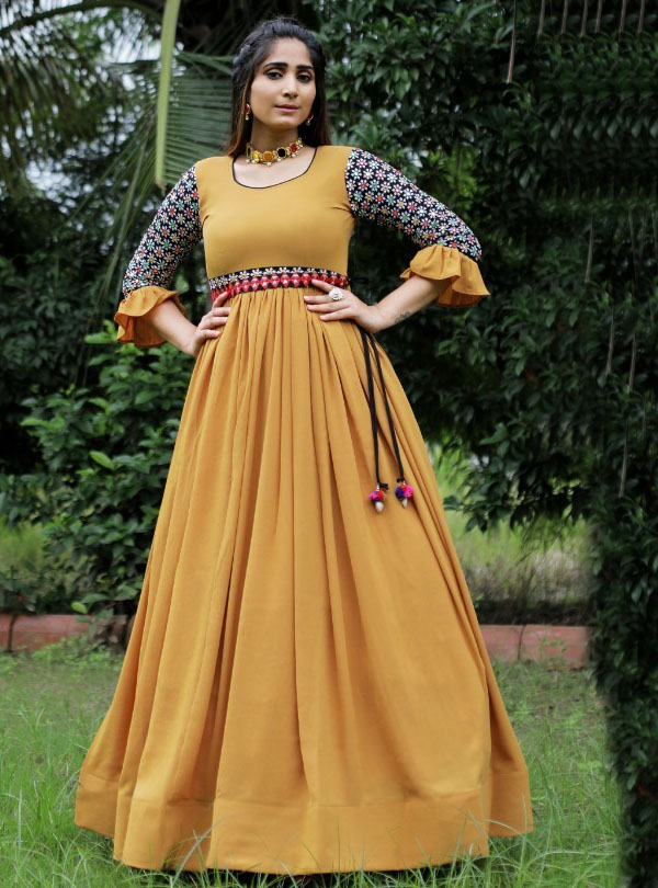 Buy Beautiful Georgette Full Sleeve Yellow Gown for Women Online In India  At Discounted Prices