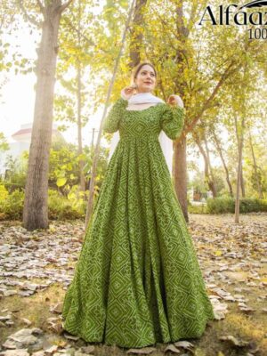 Green Pure Maslin Party Wear Gown