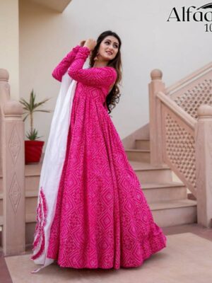 Pink Pure Maslin Party Wear Gown