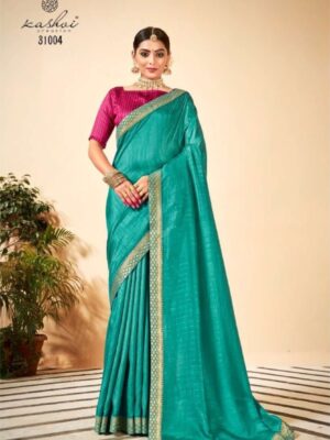 Aqua Green Embroidered Party Wear Saree