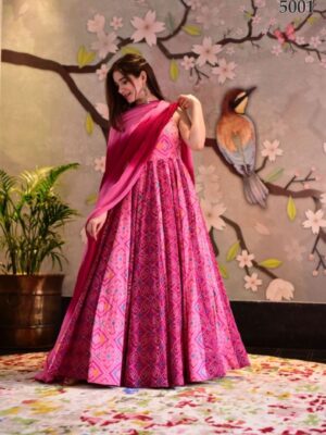 Gorgeous Silk Cotton Party Wear Gown