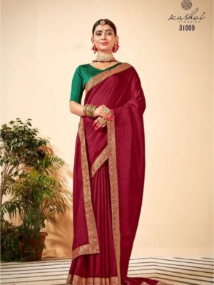 Maroon Embroidered Party Wear Saree