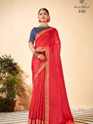 Red Embroidered Party Wear Saree