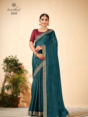 Teal green Embroidered Party Wear Saree