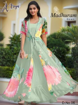 Dusty Green Party Wear Cotton Gown With Koti