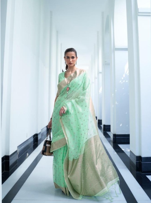 Mint Green Modal Mukaish Weaving Silk Party Wear Saree