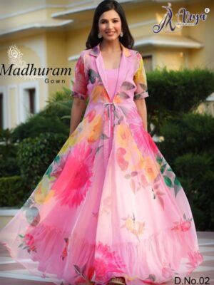 Pink Party Wear Cotton Gown With Koti
