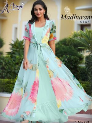 Sky blue Party Wear Cotton Gown With Koti