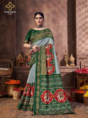 Green And Grey Soft Printed Party Wear Saree