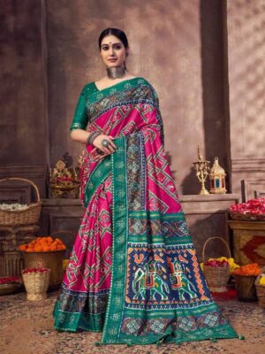 Green And Pink Soft Printed Party Wear Saree
