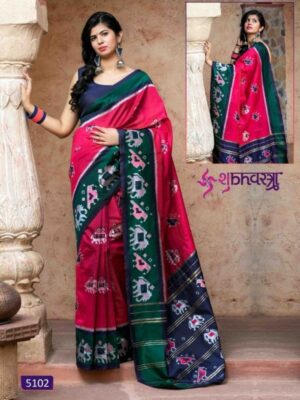 Pink And Bottled Green Silk Party Wear Saree