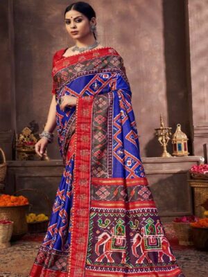 Red And Blue Soft Printed Party Wear Saree