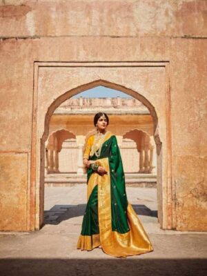 Yellow And Green Fancy Party Wear Saree