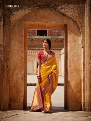 Yellow And Red Fancy Party Wear Saree
