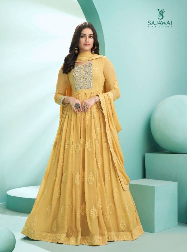 Gorgeous Yellow Color Full Sleeve Anarkali Gown – Amrutamfab