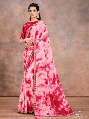 Dusty And Hot Pink Printed Party Wear Saree