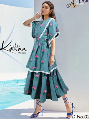 Lovely Blue Rayon Cotton Party Wear Dress