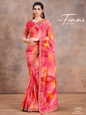 Lovely Pink And Mustard Printed Party Wear Saree