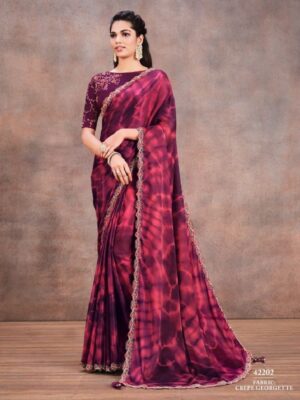 Fabulous Wine and Mustard Printed Party Wear Saree