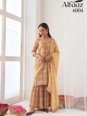 Palazzo Floral Yellow Muslin Prints Suit