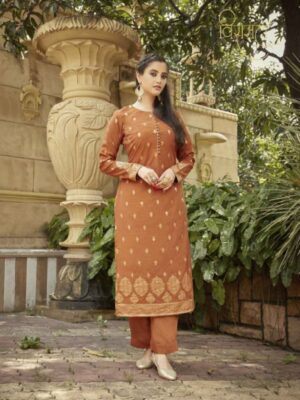 Coffee Brown Pakistani Style Designer Long Suit - Zoharin - 3154247