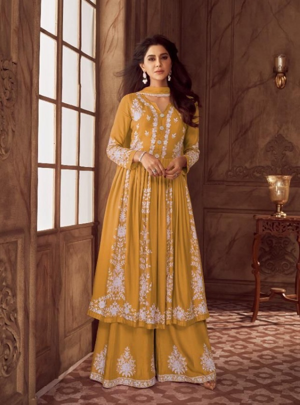 Yellow Colour Noor Party Wear Designer Georgette Fancy Suit Collection 3201  - The Ethnic World