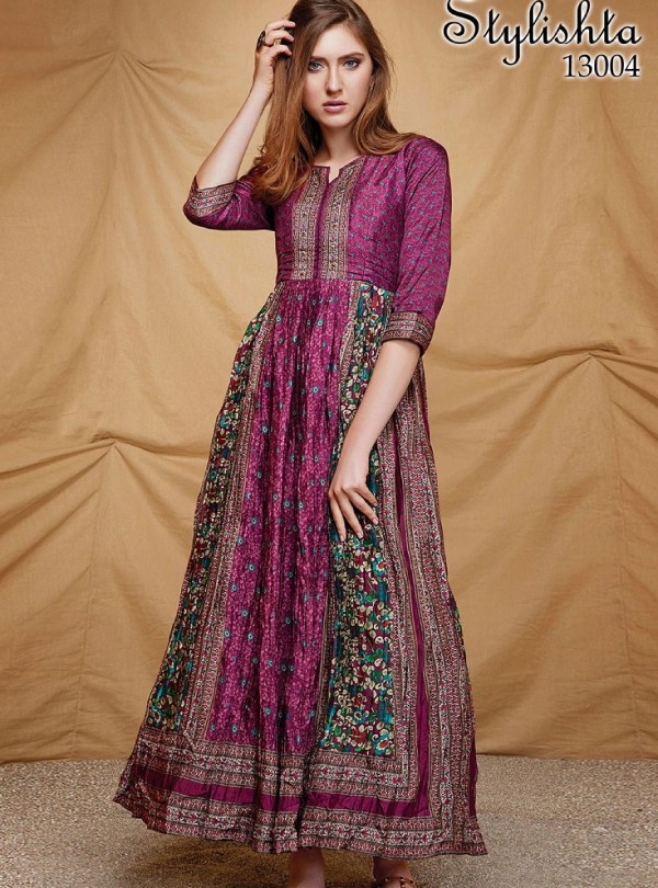 Amazing Purple Party Wear Thread Worked Faux Georgette Anarkali Suit –  Kaleendi