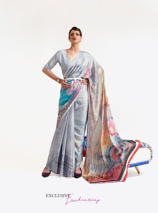 Grey Silk Japan Creep Sarees