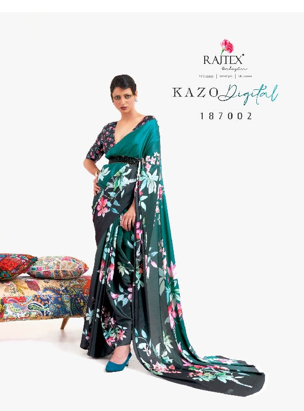 Latest Green Printed Japan Creep Sarees
