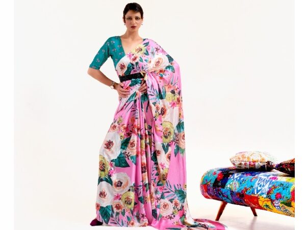 Party Wear Pink Japan Creep Sarees