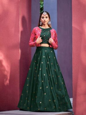 Buy Green Velvet Embroidered Floral Jaal V Neck Kurta Lehenga Set For Women  by Ease Online at Aza Fashions.