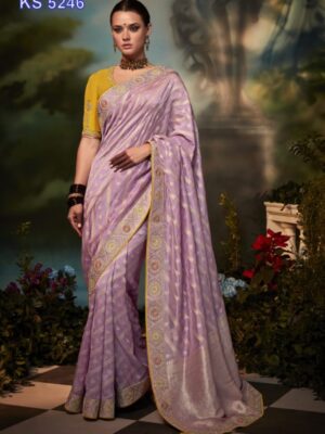 Latest Pink & Yellow Party Wear Saree