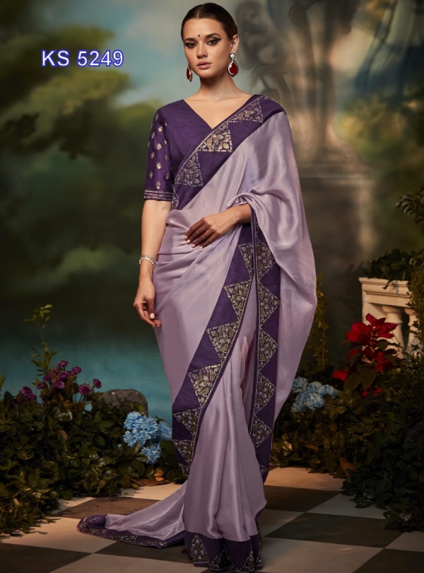 Elegant Violet Purple Pure Satin Silk Designer Saree