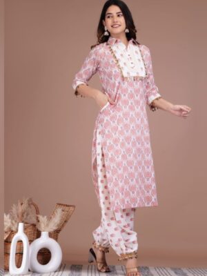 Designer Pink Kurti With Afghani Pant