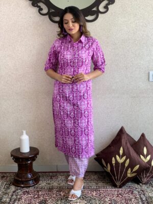 Floral lavender georgette Aline kurti with pintucks and pleating MBS 9 –  MyBudgetStore.in