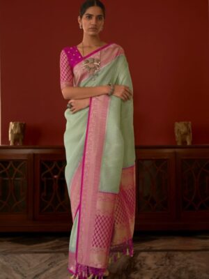 Gorgeous Green And Pink Party Wear Saree