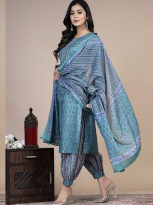 Beautiful Blue Party Wear Afghani Suit
