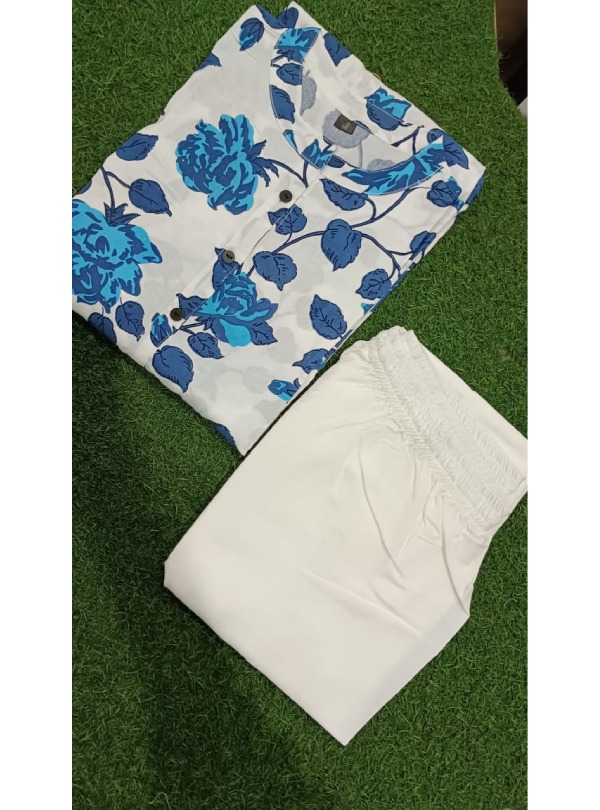 Casual Wear Blue Floral Kurti - Image 4